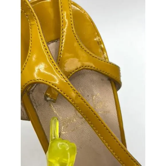 CHRISTIAN LOUBOUTIN Women's Mustard Yellow Peep-Toe Stiletto Heels SZ 39(US9) - Picture 5 of 10